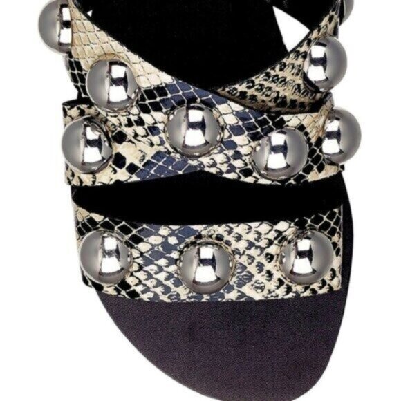 NEW Marc Fisher Beige & Black Snakeskin Studded Flat Slide Sandals 8.5M - Picture 6 of 11